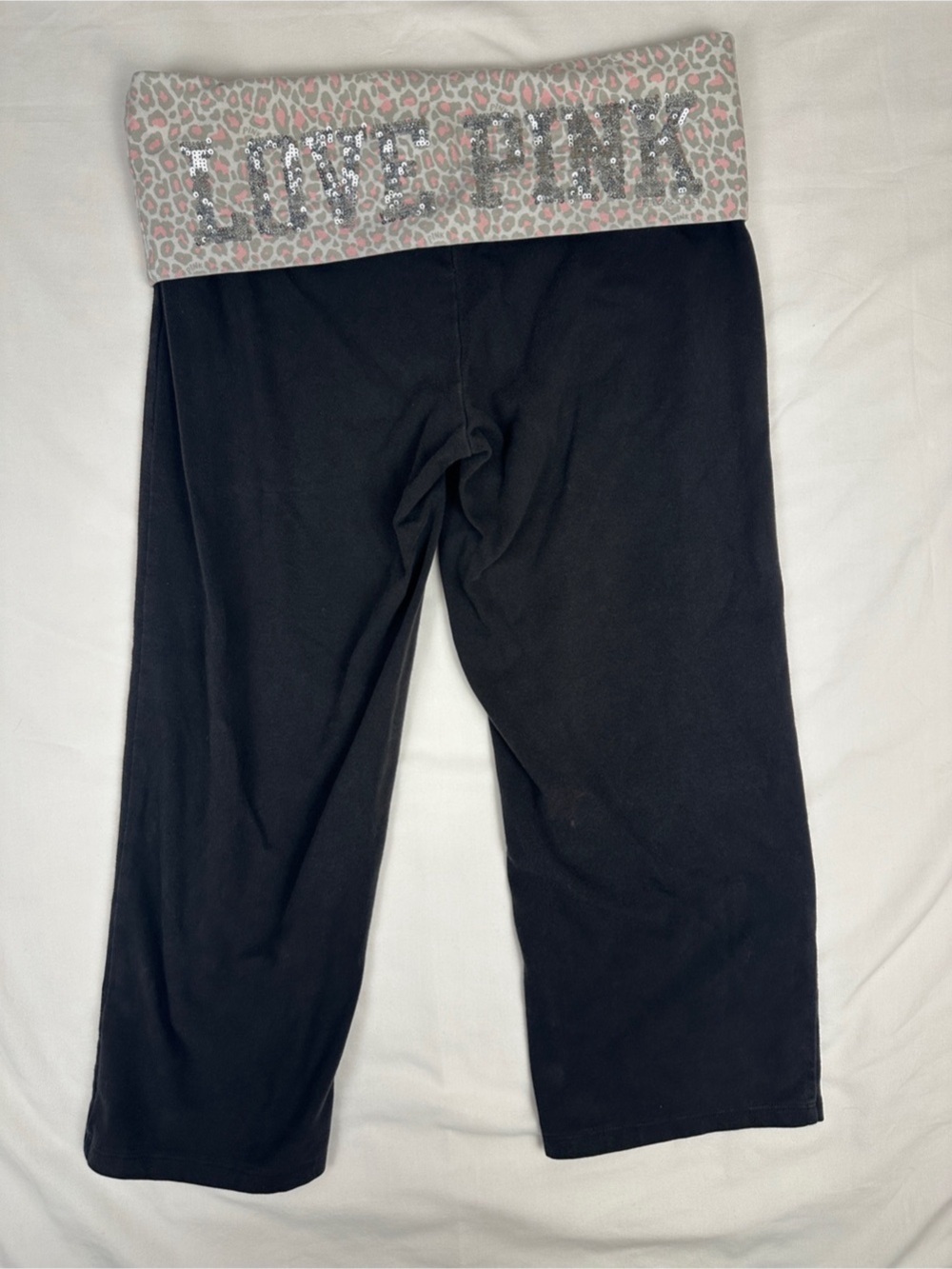 Vintage Victorias Secret PINK Sequin leopard Foldover Yoga Capris